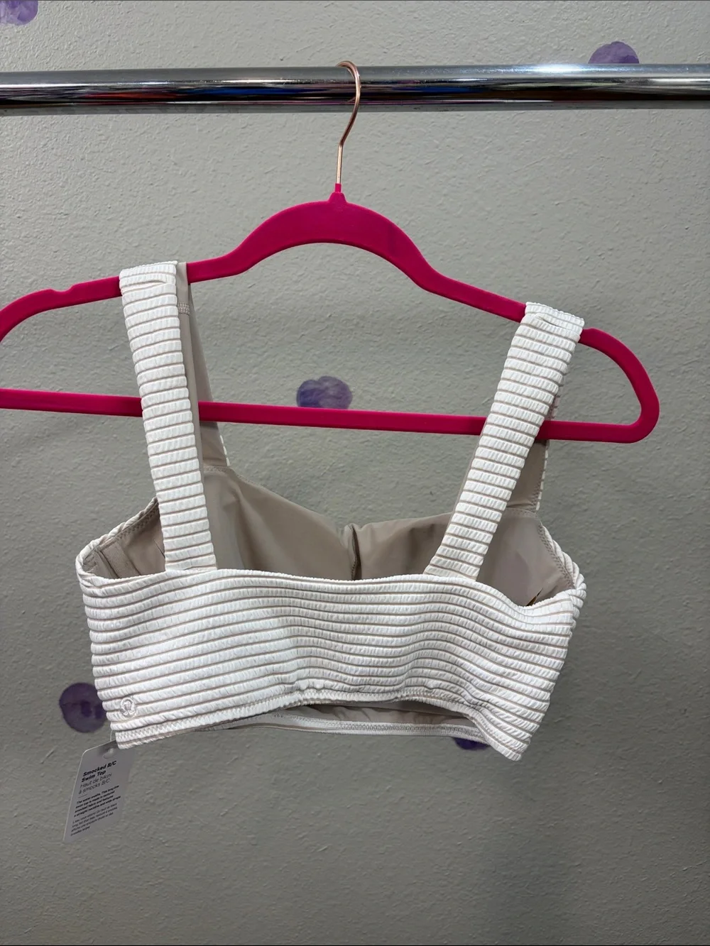 046. Lululemon Smocked Swim Top *B/C Cup Hyper Stripe White Pink Bliss